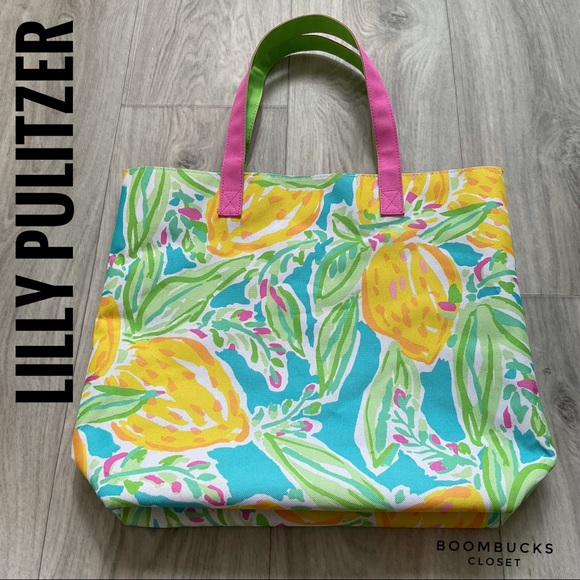 NWOT Lilly Pulitzer Lemon Canvas Tote - Picture 2 of 12